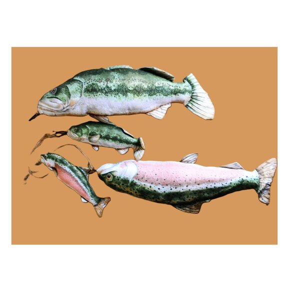 Rainbow Trout With Lures Set Soft Fabric Plush Fishing Decor Rustic Cabin - Picture 3 of 4